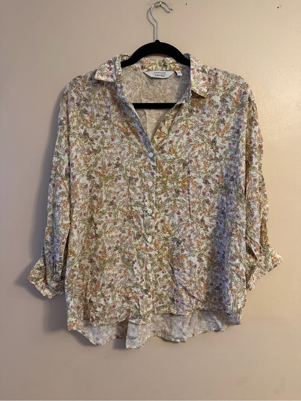 & Other Stories Floral Button-Down Shirt in Cream, Green and Pink